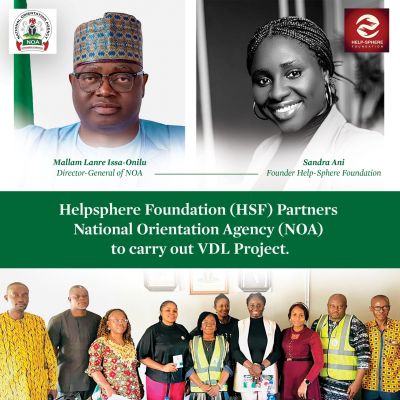 Helpsphere Foundation (HSF) Partners National Orientation Agency (NOA) to carry out VDL Project.